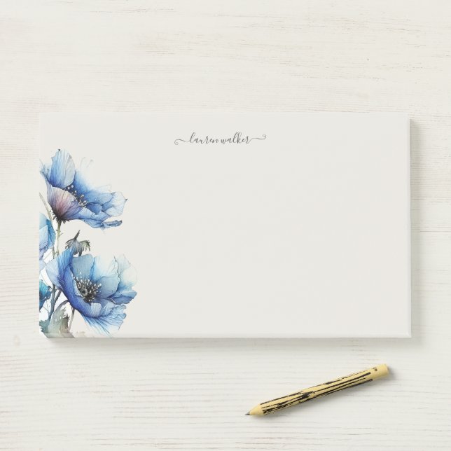 Post-it® Monogramme floral de Poppy bleu (Sur un bureau)