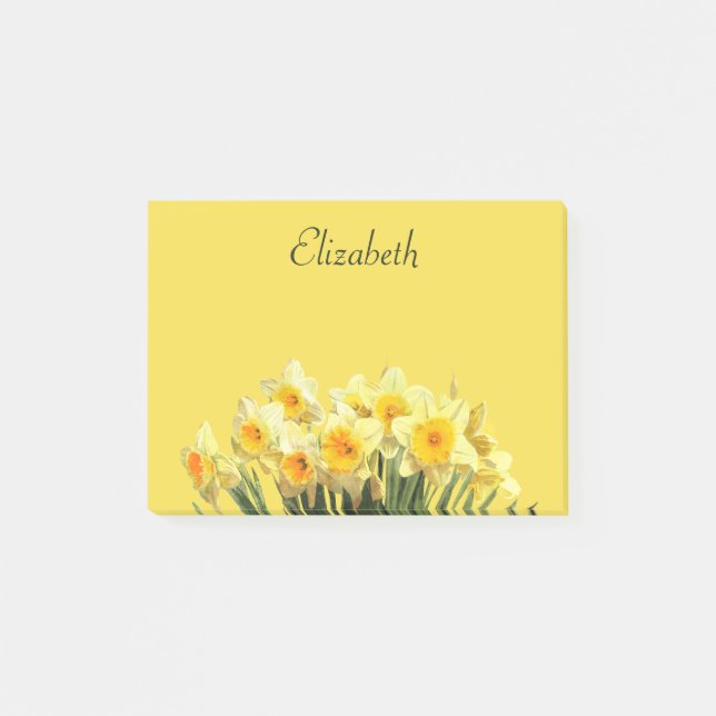 Post-it® Monogramme floral jaune Daffodique Nom 4x3 (Devant)
