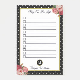 Post-it® Monogramme Floral Noir Pois Nom à faire