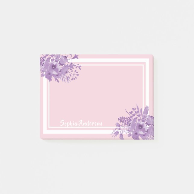 Post-it® monogramme floral rose violet (Devant)