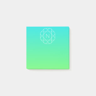 Post-it® Monogramme géométrique cool Ombre Vert bleu et c