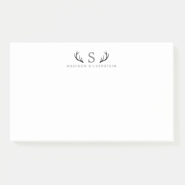 Post-it® Monogramme gris des Antlers de Cerfs Classiques (Devant)