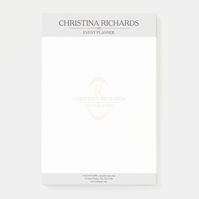 Post-it® Monogramme Gris Moderne Élégante Entreprise (Devant)