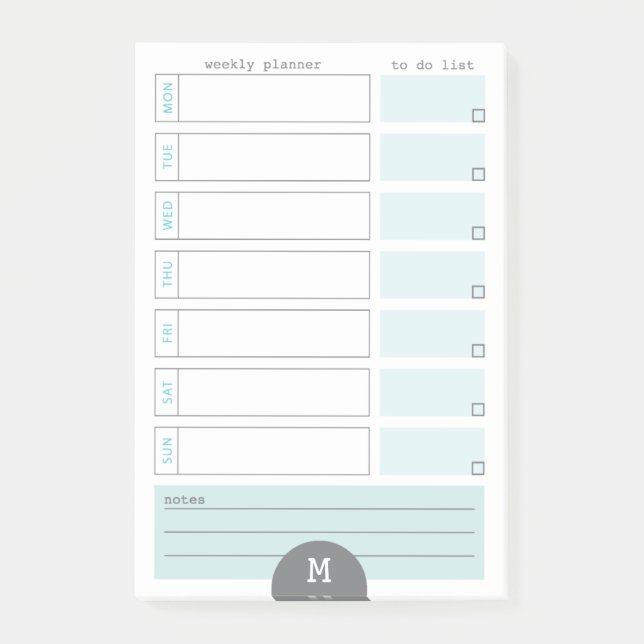 Post-it® Monogramme Hebdomadaire Planificateur Turquoise No (Devant)