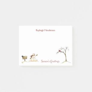 Post-it® Monogramme hivernal de l'oiseau rouge de Snowman