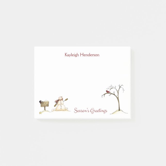 Post-it® Monogramme hivernal de l'oiseau rouge de Snowman (Devant)