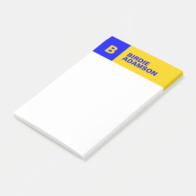 Post-it® Monogramme initial moderne Blue Gold Nom, Élégant (Incliné)