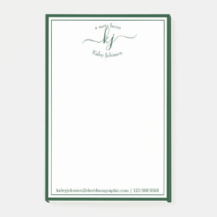 Post-it® Monogramme Initial Script Green Du Bureau De