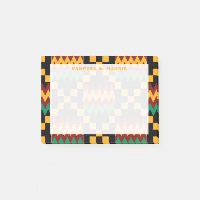 Post-it® Monogramme jaune Kwanzaa Noir Rouge Kente Tissu (Devant)