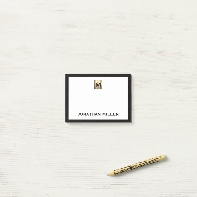 Post-it® Monogramme métallique brossé personnalisé noir bla (Sur un bureau)