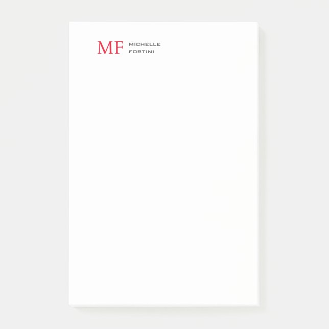 Post-it® Monogramme minimaliste moderne Initiale Rouge Blan (Devant)