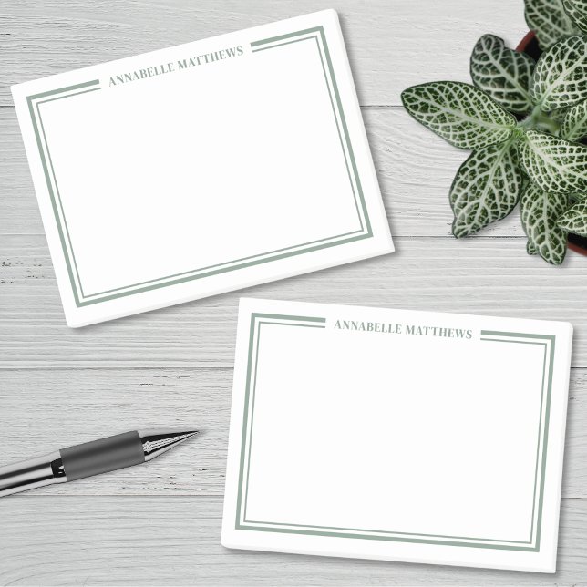 Post-it® Monogramme Minimaliste Vert Sauge (Sage Green Minimalist Monogram Post-it Notes)