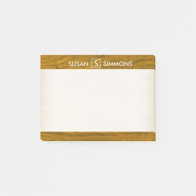 Post-it® Monogramme moderne avec nom sur impression bois (Devant)
