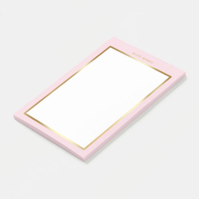 Post-it® Monogramme moderne Luxe Blush Rose & Gold Frame (Incliné)