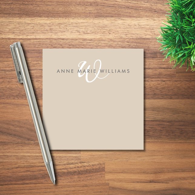 Post-it® Monogramme Moderne Marron Chocolat Blanc Script (Créateur téléchargé)