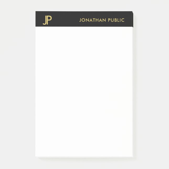 Post-it® Monogramme moderne Noir Blanc Or Élégant Simple (Devant)