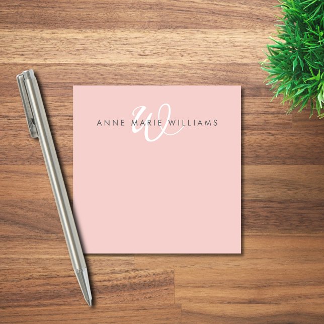 Post-it® Monogramme Moderne Rose Pâle Blanc (Créateur téléchargé)