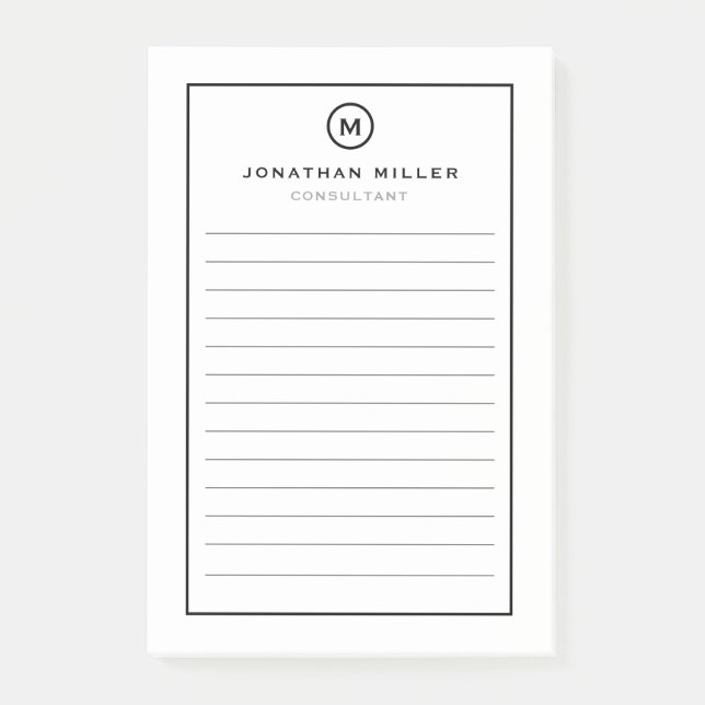 Post-it® Monogramme noir blanc minimal (Devant)