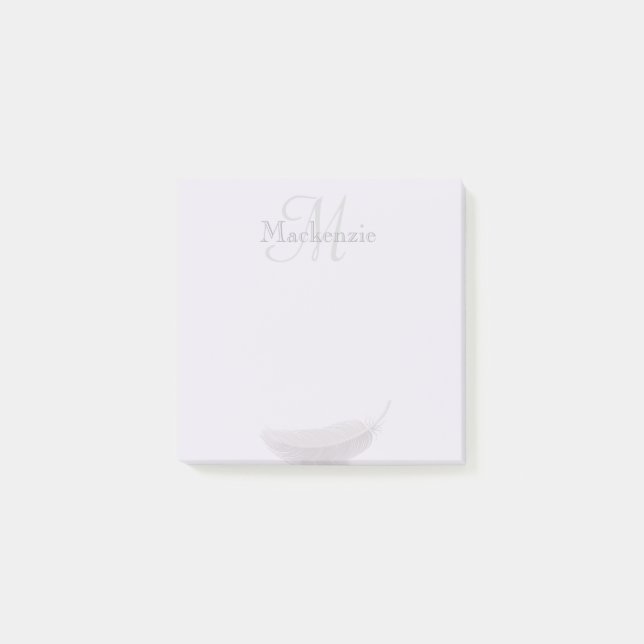 Post-it® Monogramme Nom Personnalisé Angle Plumes Lilac Gri (Devant)