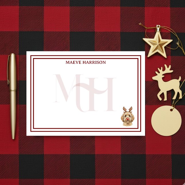 Post-it® Monogramme personnalisé Golden Doodle Reindeer (Gift custom holiday stationery to the dog lover in your life! )