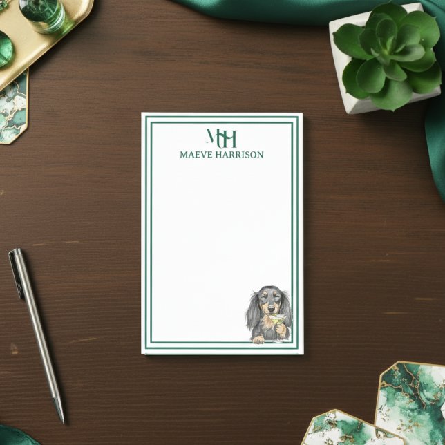 Post-it® Monogramme personnalisé Main dessinée Dachshund Ma (Gift custom stationery to the dog lover in your life! )