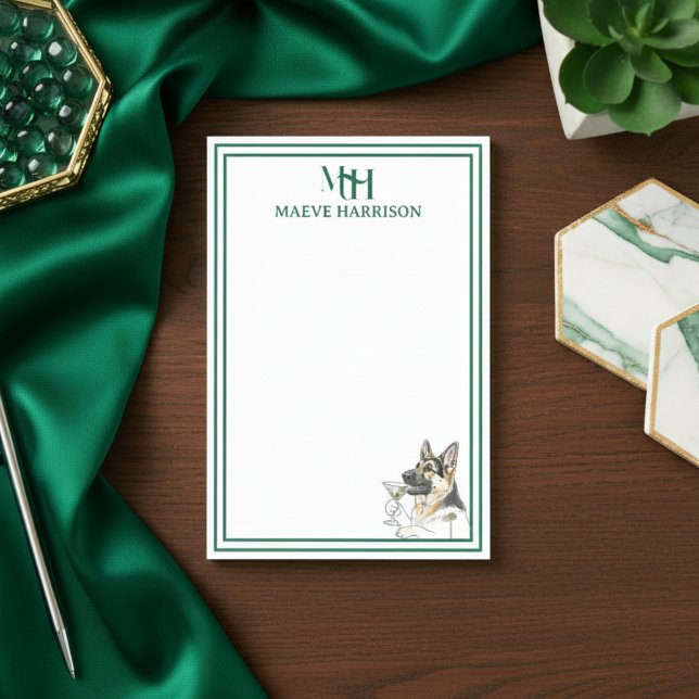 Post-it® Monogramme personnalisé Main tirée berger allemand (Gift custom stationery to the dog lover in your life!)