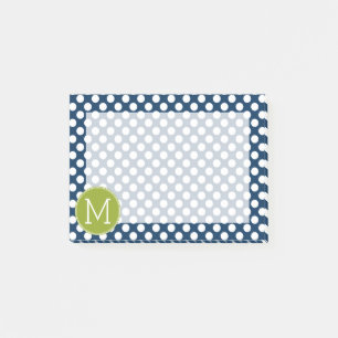 Post-it® Monogramme personnalisé Pois bleu marine et vert 