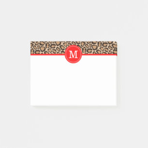 Post-it® Monogramme personnalisé rouge et Empreinte de léop