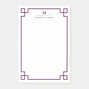 Post-it® Monogramme principal grec de frontière de prune