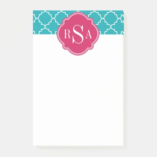 Post-it® Monogramme rose pâle de Trellis bleu (Devant)