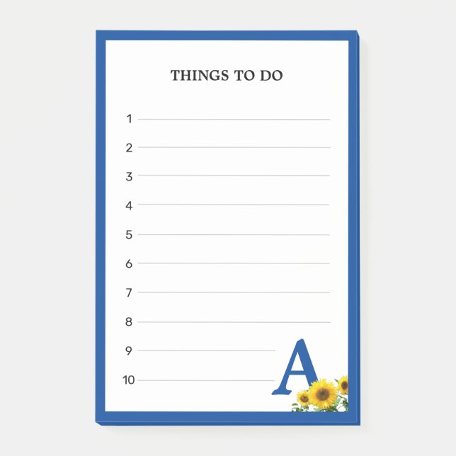 Post-it® Monogramme Royal Bleu & Tournesols Choses à faire (Devant)