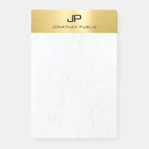 Post-it® Monogramme simple et moderne en or et marbre perso