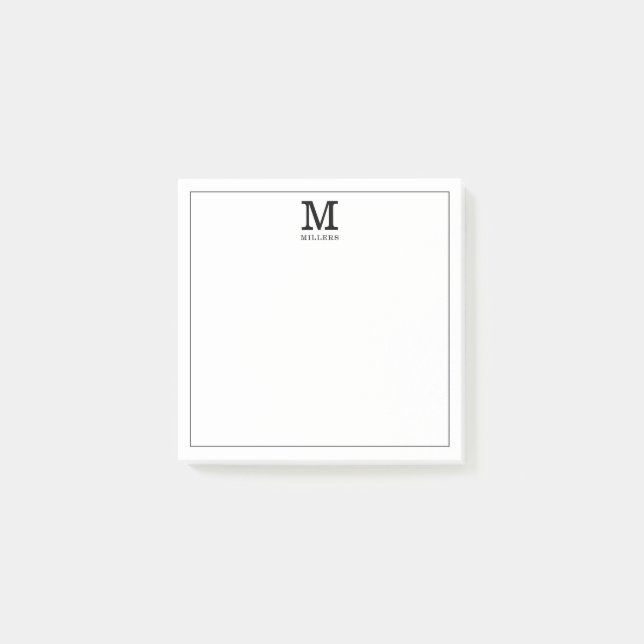 Post-it® Monogramme Simple Nom De Famille Noir Et Blanc (Devant)