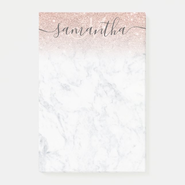 Post-it® Monogramme typographie marbre rose or parties scin (Devant)