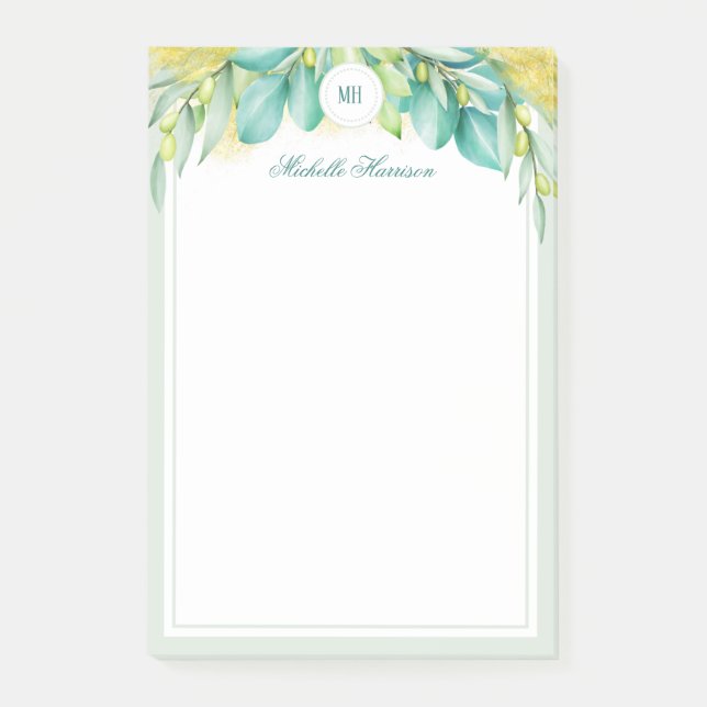 Post-it® Monogramme Vert moderne Eucalyptus Feuille Olive (Devant)