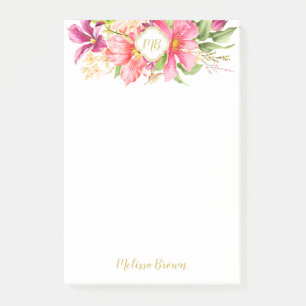 Post-it® Monogrammes Fleurs Vintages rose pourpre Notes pos