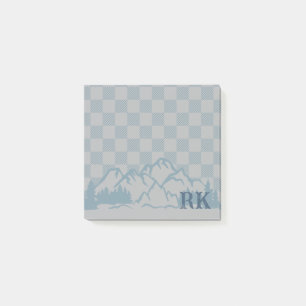 Post-it® Motif à carreaux gris bleu Monogramme Montagnes ru