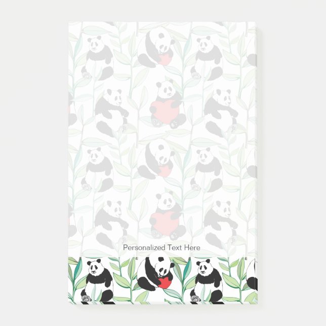 Post-it® motif aux charmants pandas aux coeurs (Devant)