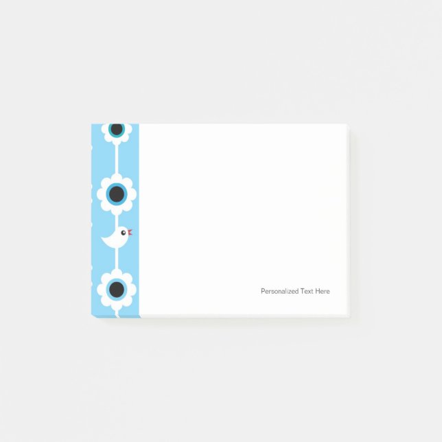 Post-it® motif bleu oiseaux et fleurs (Devant)