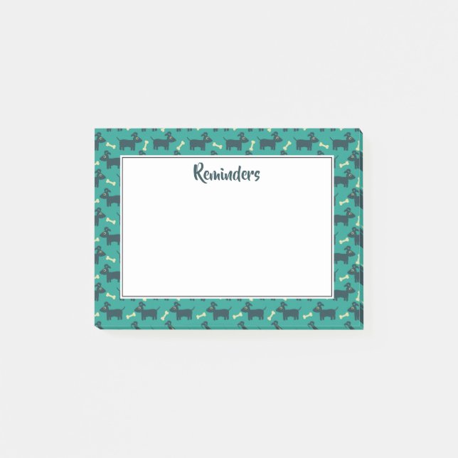 Post-it® Motif chien mignon avec os sur Arrière - plan vert (Devant)