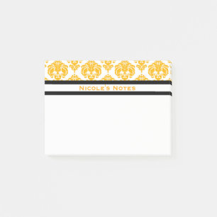 Post-it® Motif damassé jaune et blanc moderne personnalisé