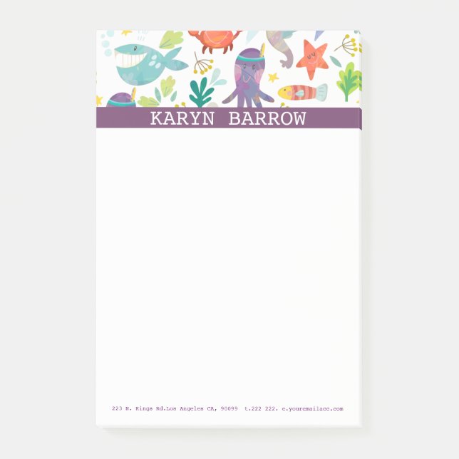 Post-it® Motif d'animaux de mer colorés (Devant)