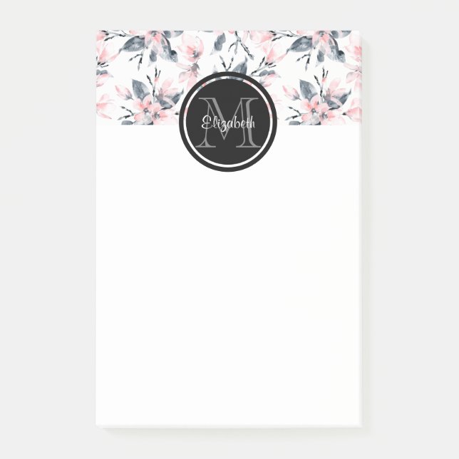 Post-it® Motif d'aquarelle rose et gris (Devant)