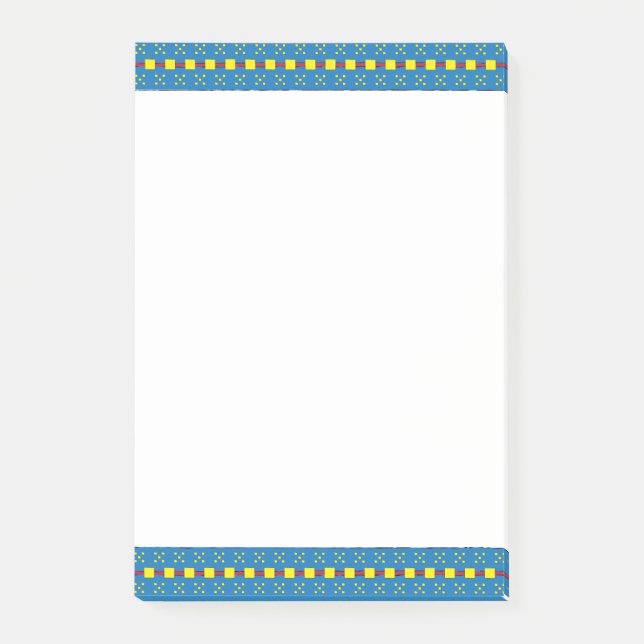 Post-it® Motif d'art populaire géométrique bleu et jaune (Devant)