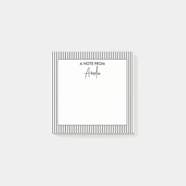 Post-it® Motif de bande noir et blanc Nom personnalisé (Devant)