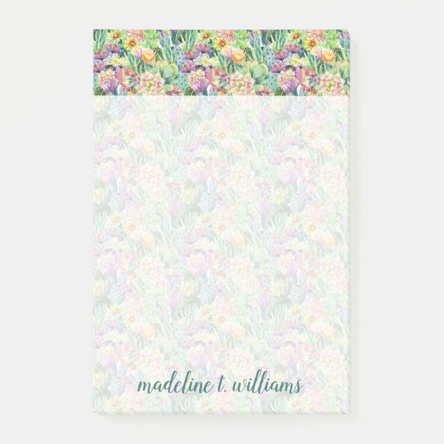 Post-it® Motif de cactus d'aquarelle en fleurs exotiques (Devant)
