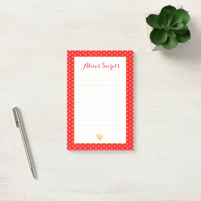 Post-it® Motif de coeur Red Gold personnalisé (Bureau)