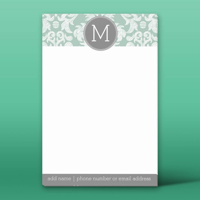 Post-it® Motif de Damas de la menthe et gris Monogramme per (Custom Post-It Notes)