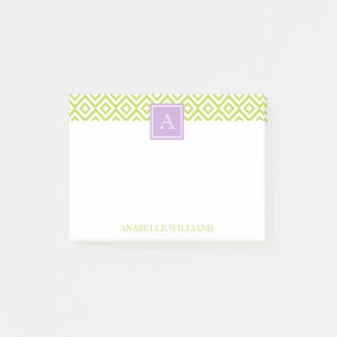 Post-it® Motif de diamants verts et monogramme pourpre