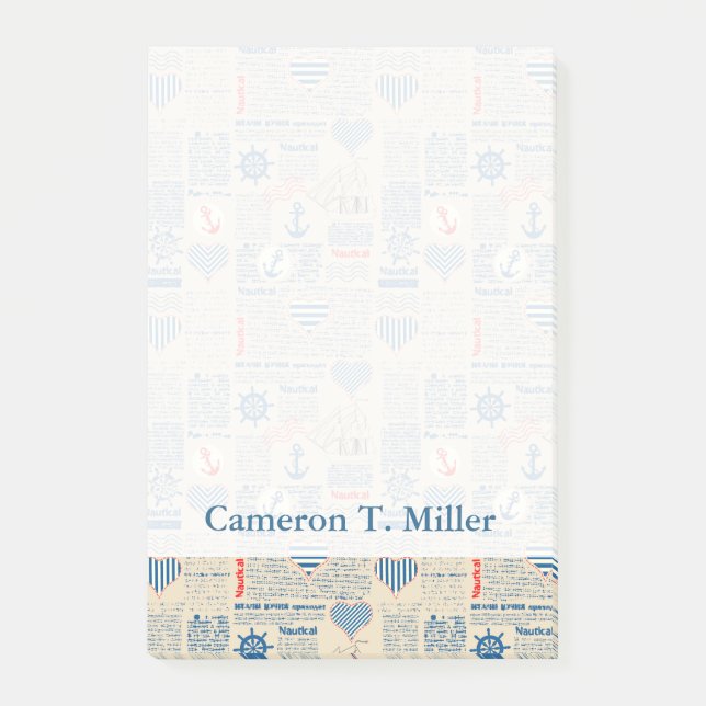 Post-it® Motif de journal nautique| Ajouter votre nom (Devant)
